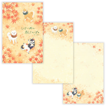 Autumn Limited Series - Autumn Scenery Illustrated Stationery Pad - Shiba Inu on an Autumn Walk