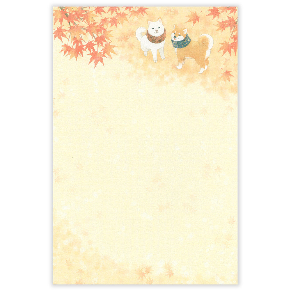 Autumn Limited Series - Autumn Scenery Illustrated Stationery Pad - Shiba Inu on an Autumn Walk