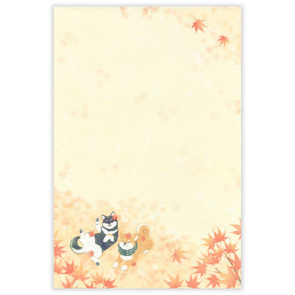 Autumn Limited Series - Autumn Scenery Illustrated Stationery Pad - Shiba Inu on an Autumn Walk