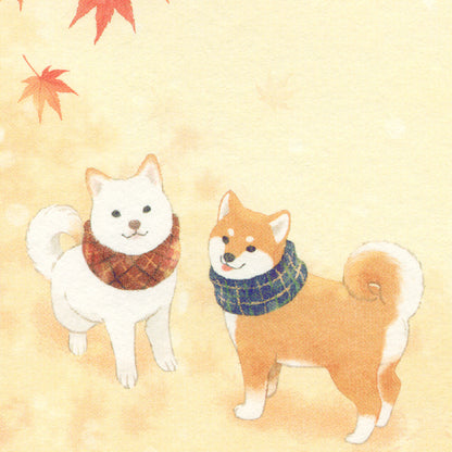 Autumn Limited Series - Autumn Scenery Illustrated Envelopes - Shiba Inu on an Autumn Walk