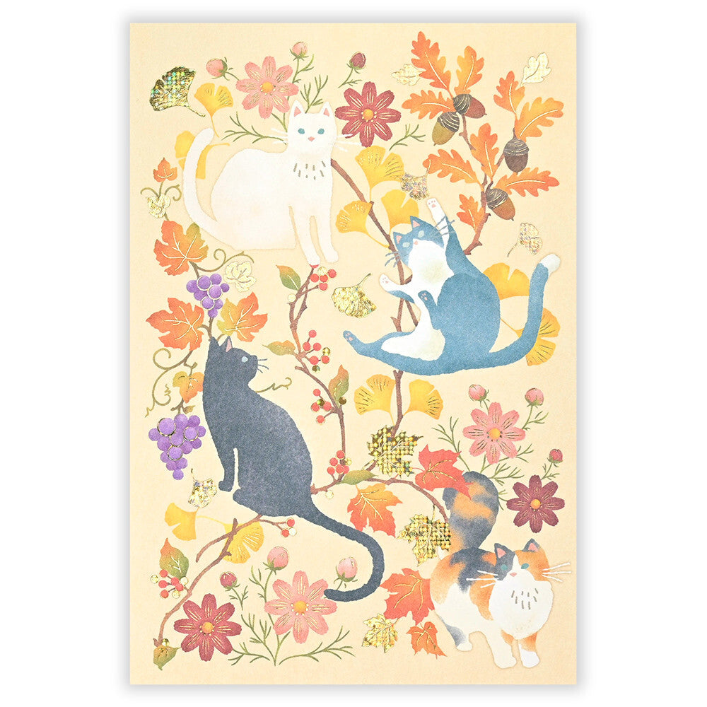 Autumn Limited Foil-Stamped Postcard - Harvest Cats