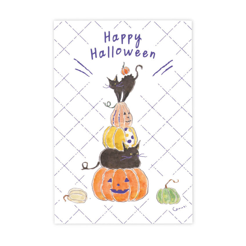 Halloween Limited - Foil-Stamped Postcard - Tocorocomugi - Pumpkin Stack Kitty