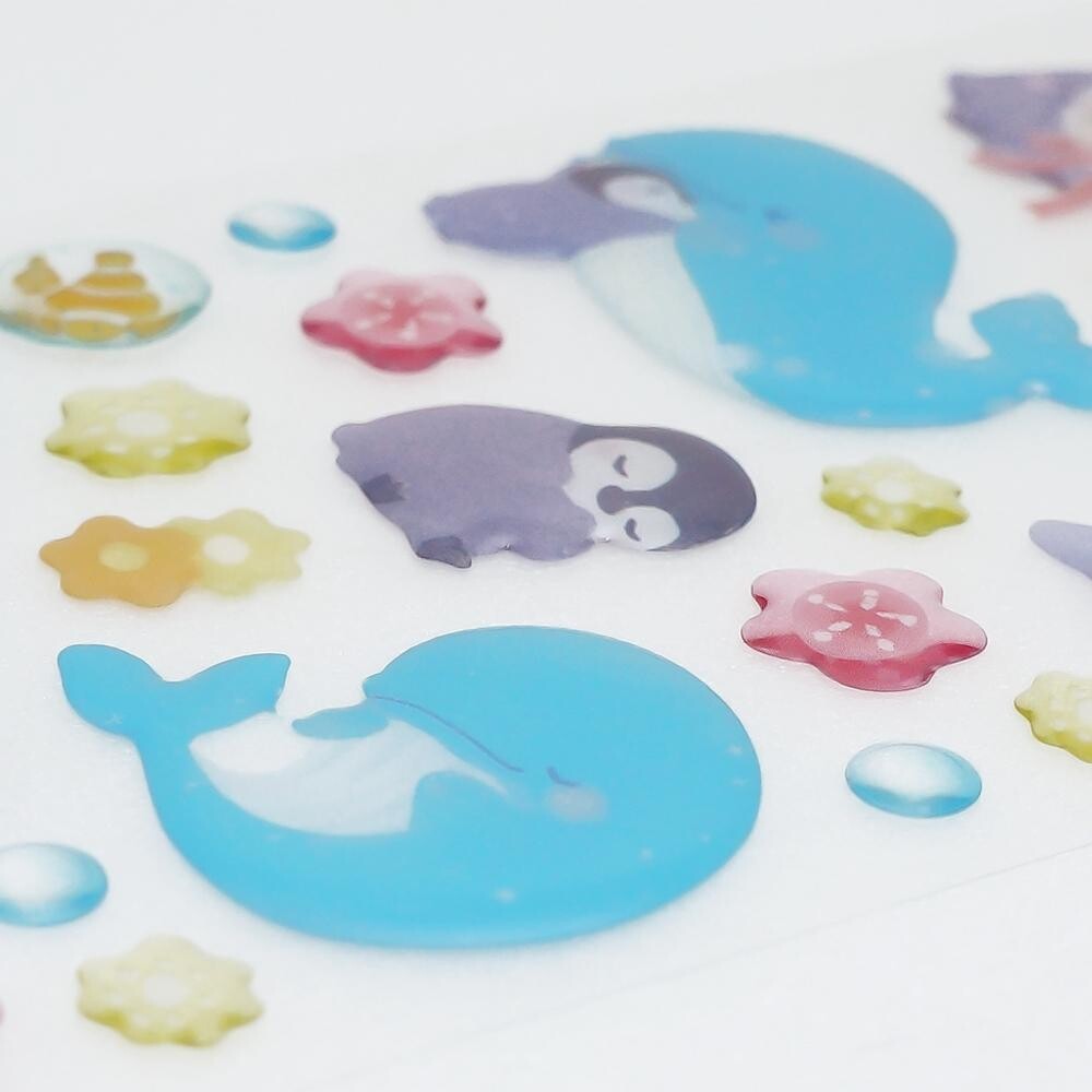 Asano Yoshida - Drop Stickers - Whale, Penguin, and Bouquet