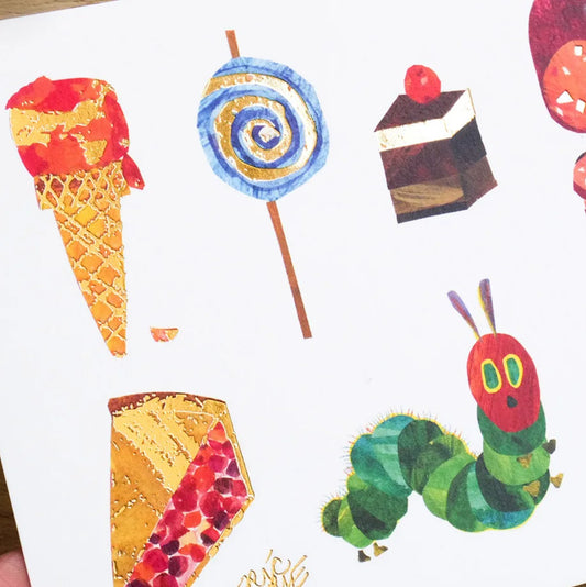 Cozyca - Foil-stamped Postcard - Eric Carle - The Very Hungry Caterpillar - Food