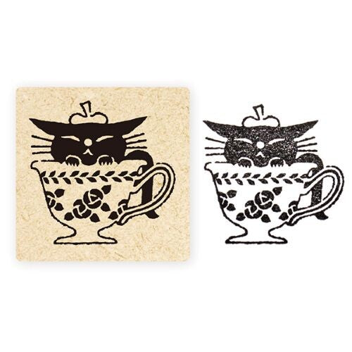 Cozyca - Rubber Stamp - Black Cat Robin - Nap Time