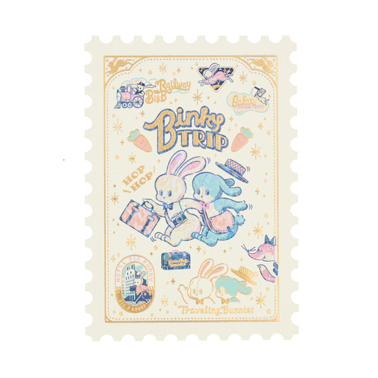 OB1TOY x ROKKAKU - Stamp-Shaped Foil Postcard - Binky Trip