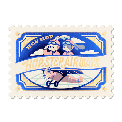 OB1TOY x ROKKAKU - Stamp-Shaped Foil-Embossed Postcard - Hop Step Airways