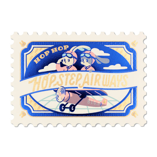 OB1TOY x ROKKAKU - Stamp-Shaped Foil-Embossed Postcard - Hop Step Airways