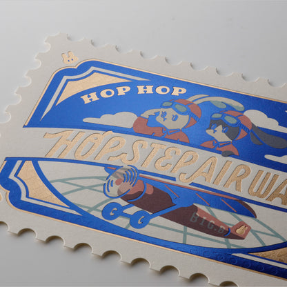 OB1TOY x ROKKAKU - Stamp-Shaped Foil-Embossed Postcard - Hop Step Airways