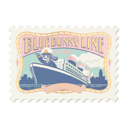 OB1TOY x ROKKAKU - Stamp-Shaped Foil-Embossed Postcard - Blue Bunny Line