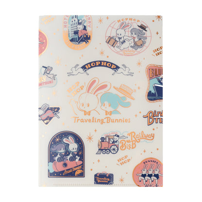 OB1TOY x Rokkaku - Foil-Stamped A5 Clear Folder - Traveling Bunnies