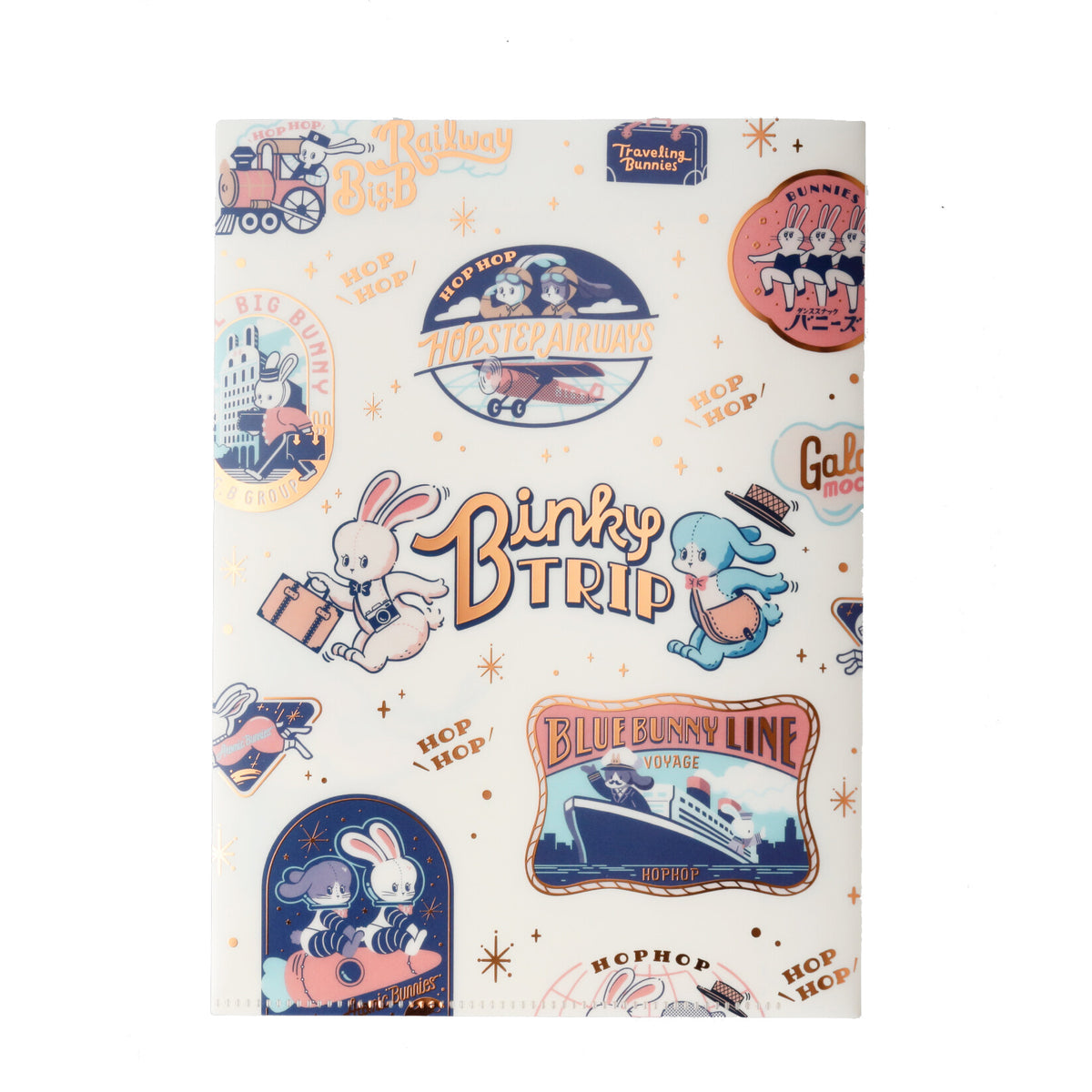 OB1TOY x Rokkaku - Foil-Stamped A5 Clear Folder - Traveling Bunnies