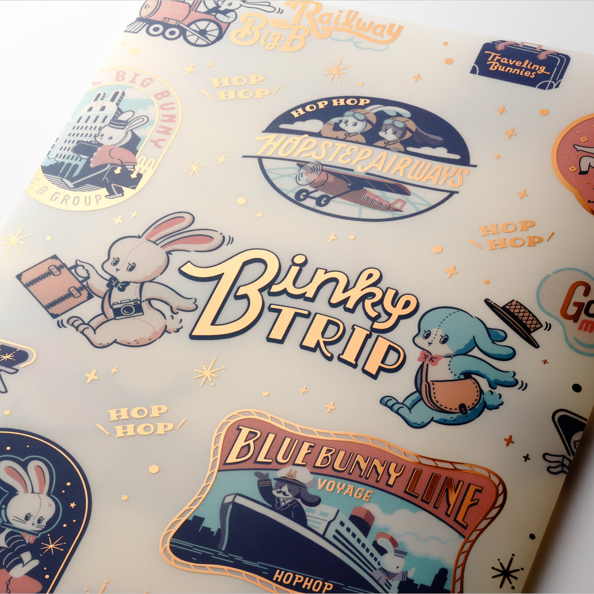 OB1TOY x Rokkaku - Foil-Stamped A5 Clear Folder - Traveling Bunnies