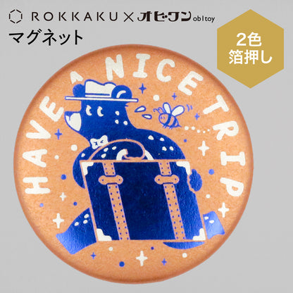 OB1TOY x Rokkaku - Round Foil-Stamped Magnet - Bear's Travels