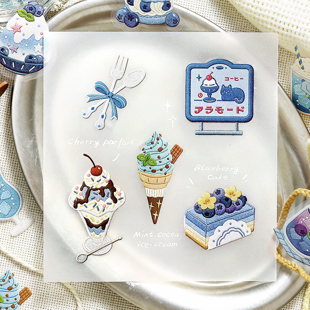 BGM - Clear Stickers - Cafe à la Mode Embroidery Book - Blue