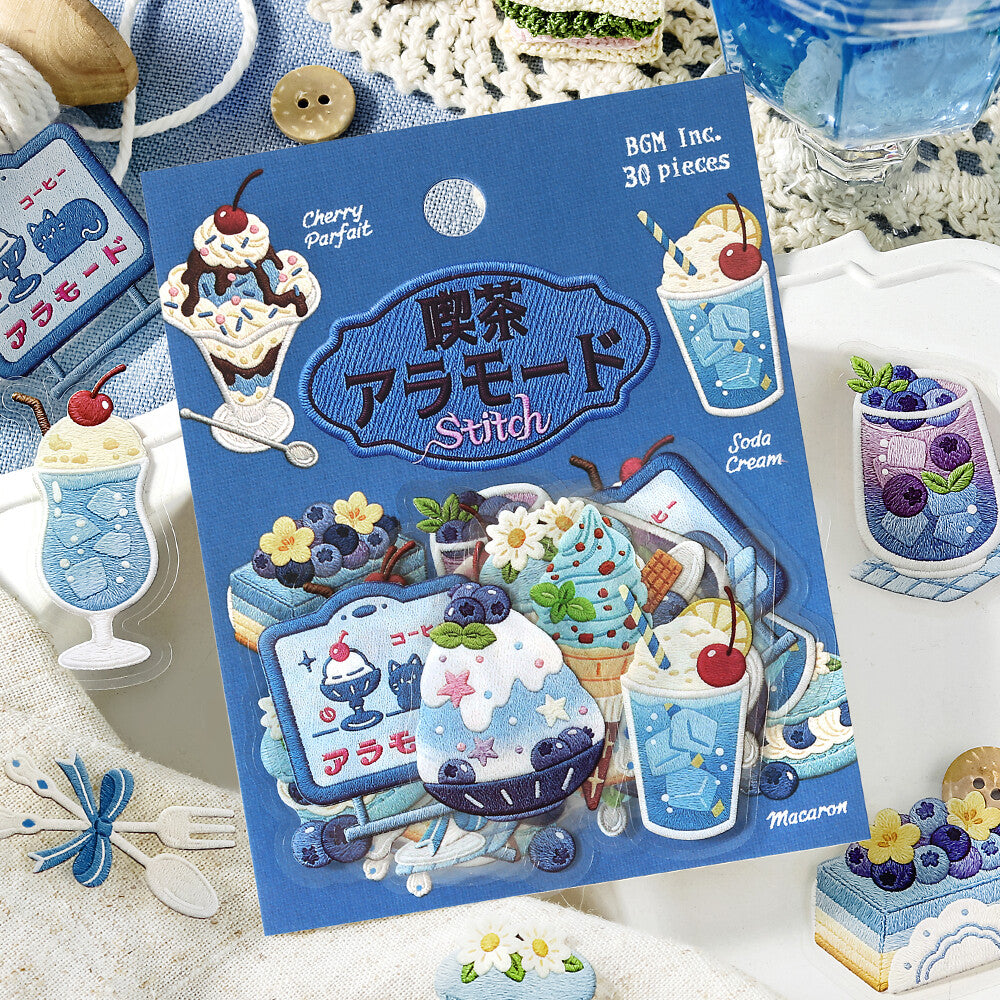 BGM - Clear Stickers - Cafe à la Mode Embroidery Book - Blue