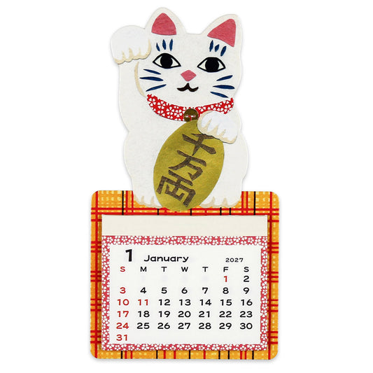 [Arriving Soon] Greeting Life - 2027 Mini Magnet Calendar - Maneki-neko / Beckoning Cat