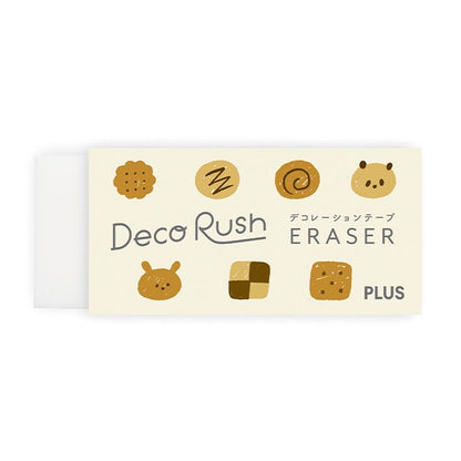 A cream-colored Deco Rush eraser with cute cookie illustrations shown on a plain white background.