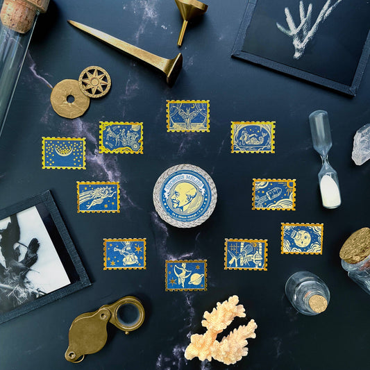 OSHETART - Stamp Washi Tape - Georges Méliès Classic Film - Trip to the Moon - Gold Foil