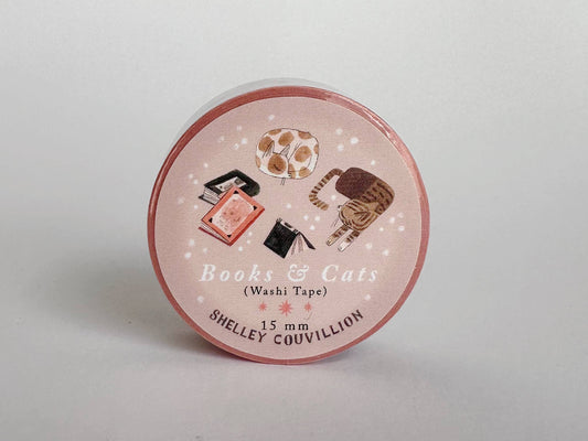 Book Moth Press - Washi Tape - Pink Cats & Books