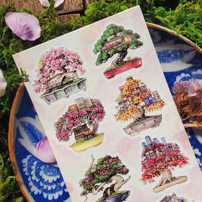 STICKII - Sticker sheet - Erica Ward Illustration - Bonsai Cities