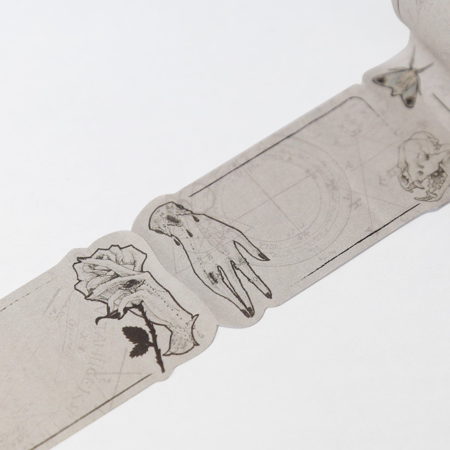 Decorative sticky notes with floral and hand designs on a white background