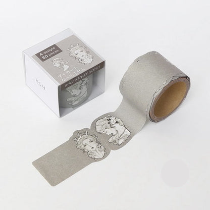 Roll of decorative sticky notes with queen designs and packaging on a white background