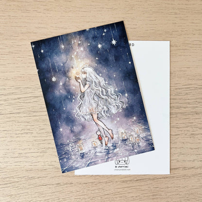Cherry Rabbit - Postcard - Starry Night - She Who Guides The Stars