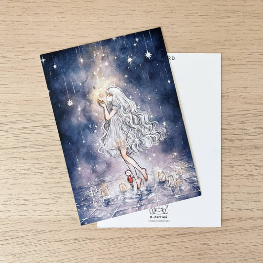 Cherry Rabbit - Postcard - Starry Night - She Who Guides The Stars