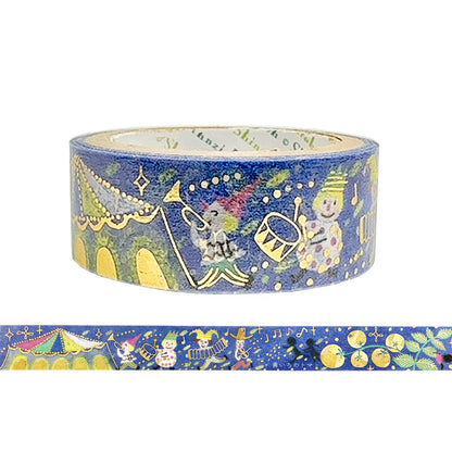 Decorative tape with cartoon characters on a blue background, featuring Japanese text.
