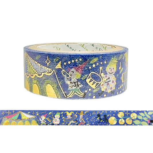 Decorative tape with cartoon characters on a blue background, featuring Japanese text.