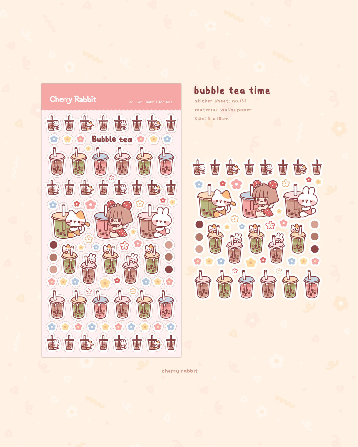 Cherry Rabbit - Sticker Sheet - Bubble Tea Time