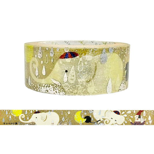 Decorative tape with elephant design and holographic details on a golden background