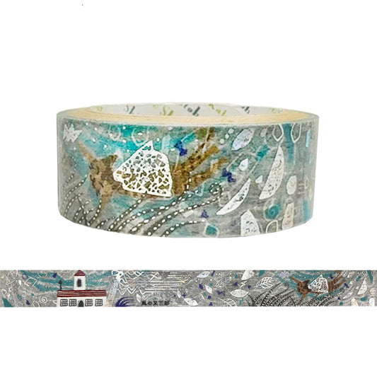 Decorative washi tape with a cat caught in the wind and holographic details.