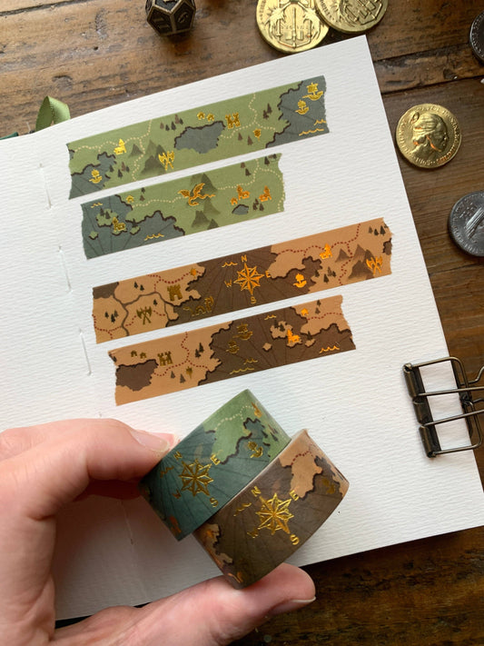 The Creeping Moon - Foil-Stamped Washi Tape - Fantasy Maps - Green