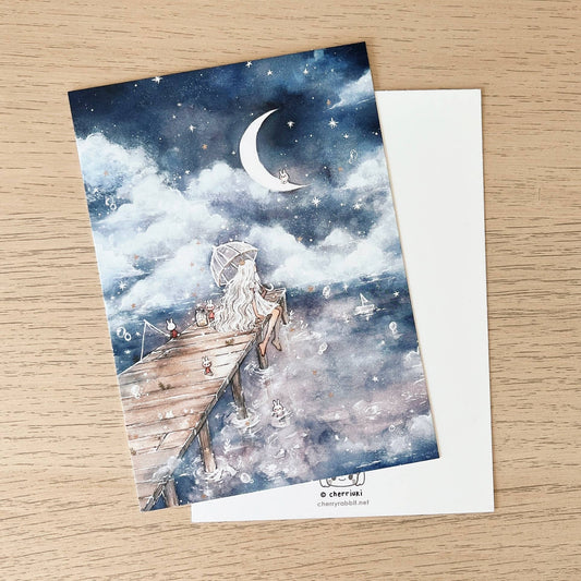 Cherry Rabbit - Postcard - Starry Night - In the Clouds