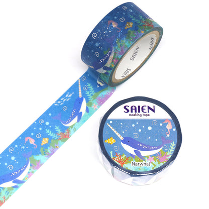 SAIEN - 20mm Foil-Stamped Washi Tape - Narwhal