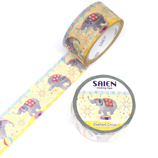 SAIEN - 20mm Foil-Stamped Washi Tape - Elephant Circus