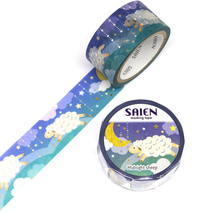 SAIEN - 20mm Foil-Stamped Washi Tape - Midnight Sheep