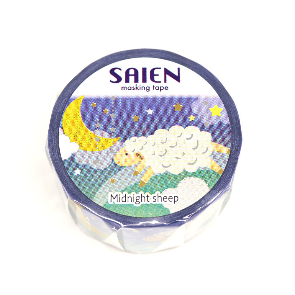 SAIEN - 20mm Foil-Stamped Washi Tape - Midnight Sheep