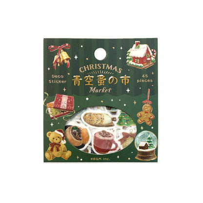 Christmas-themed sticker pack with illustrations on a green background