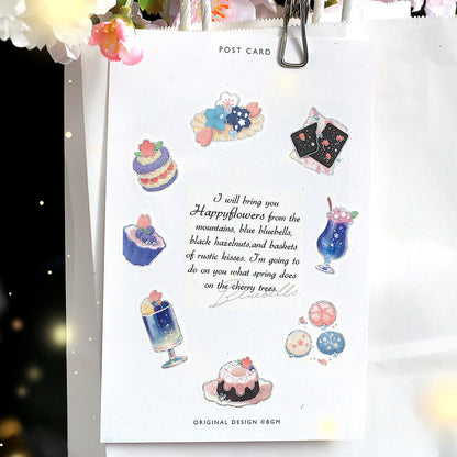 BGM - Sakura Limited Edition Flake Stickers - Cafe a la Mode - Cherry Blossoms at Night