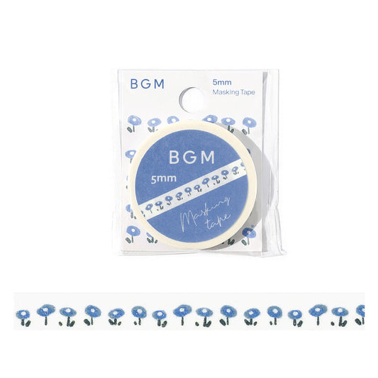 BGM Slim Washi Tape - Small Blue Flowers