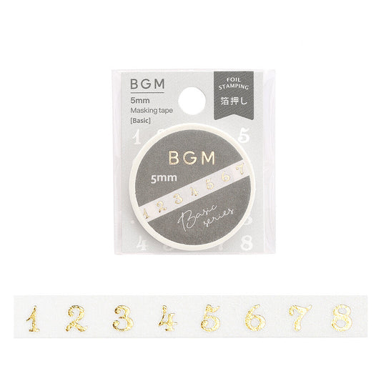 BGM Slim Washi Tape - Gold Numbers