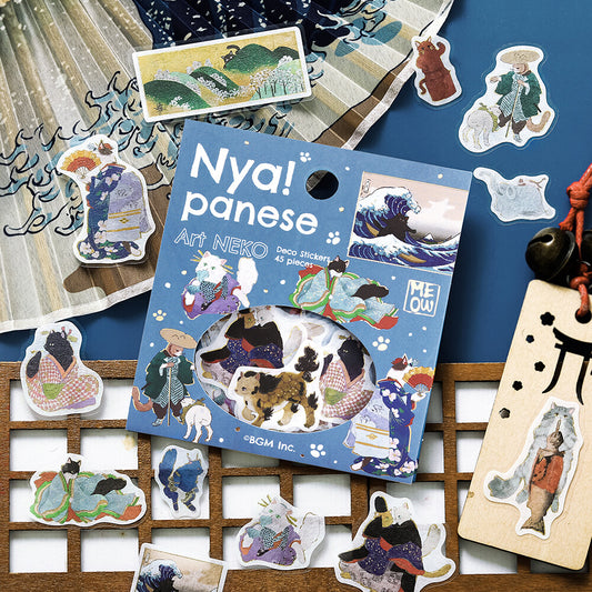 BGM Flake Stickers - Nyapanese Art Neko - Blue