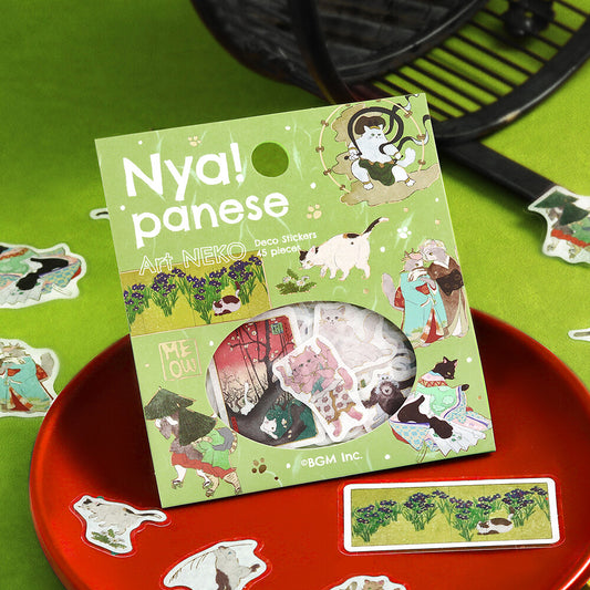 BGM Flake Stickers - Nyapanese Art Neko - Green
