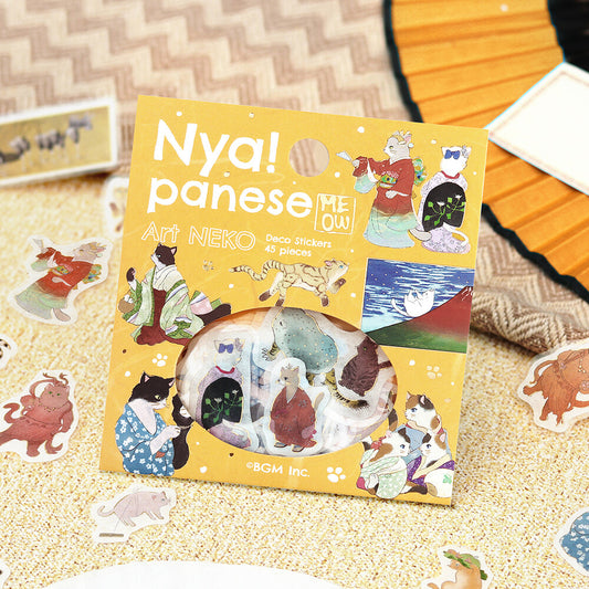 BGM Flake Stickers - Nyapanese Art Neko - Yellow
