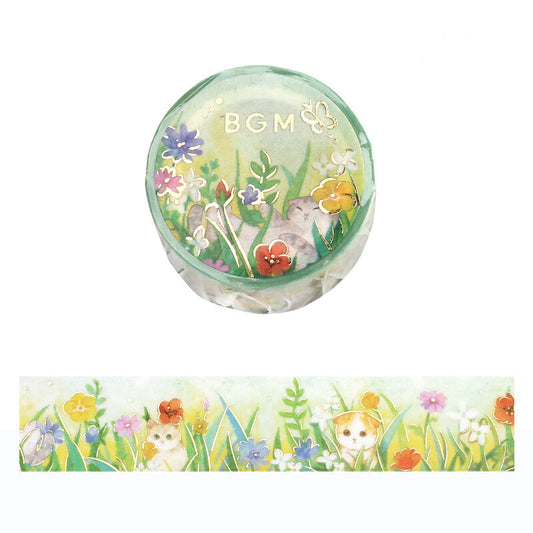 BGM Washi Tape - Flowers and Cats - Late Afternoon Kitty