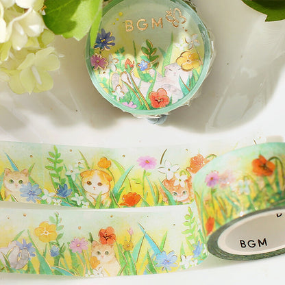 BGM Washi Tape - Flowers and Cats - Late Afternoon Kitty