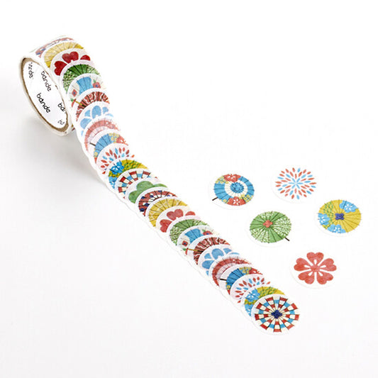Bande Washi Tape Sticker Roll - Bangasa and Hanakoiki (Japanese Umbrellas and Flowers)